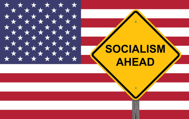 Socialism Ahead Caution Sign Socialism Ahead Caution Sign Flag Background marxism stock pictures, royalty-free photos & images