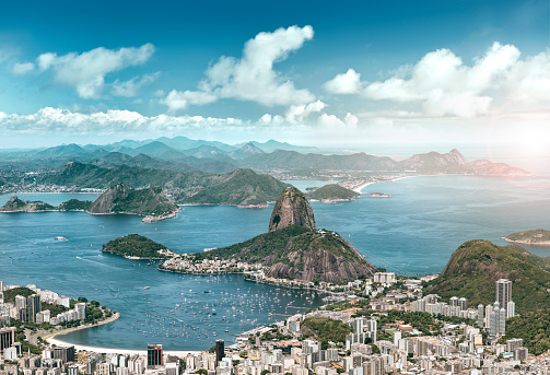 Aerial view of Rio de Janeiro Brazil with Guanabara Bay and Sugar Loaf