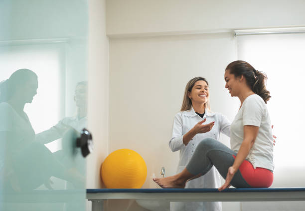 istock GPR - Global Postural Re-education, preparing the patient to correct the posture 1143593886