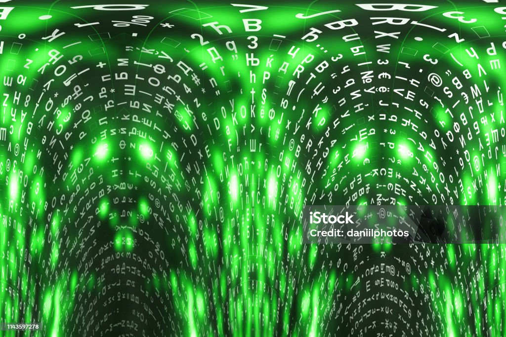 Matrix Virtualization Style Green Matrix Digital Background Distorted Cyberspace Concept Characters ...