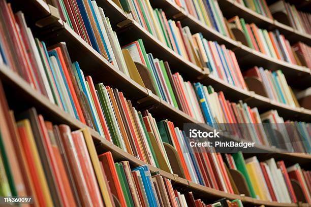 Library Bookshelf Full Of Books Stock Photo - Download Image Now - Book, Bookshelf, Color Image
