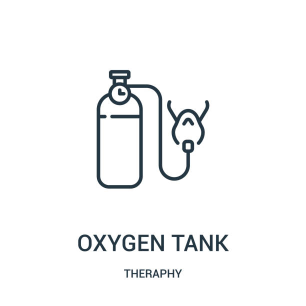 oxygen tank icon vector from theraphy collection. Thin line oxygen tank outline icon vector illustration. oxygen tank icon vector from theraphy collection. Thin line oxygen tank outline icon vector illustration. Linear symbol for use on web and mobile apps, logo, print media. oxygen icon stock illustrations