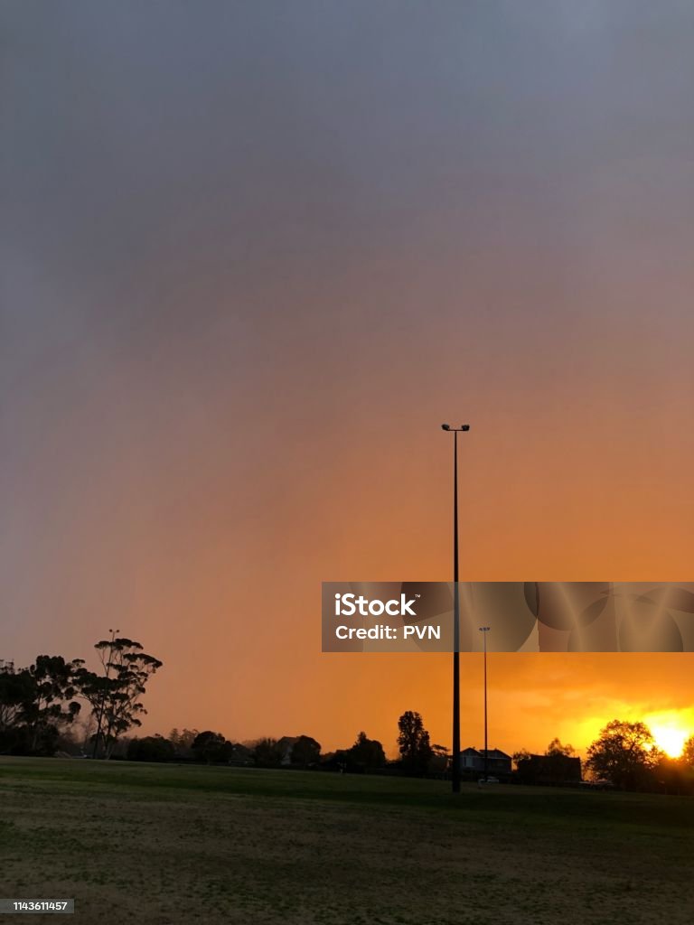 Australian sunset The park at sunset Arid Climate Stock Photo