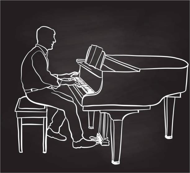 männlicher pianist chalkboard - piano pedal stock-grafiken, -clipart, -cartoons und -symbole