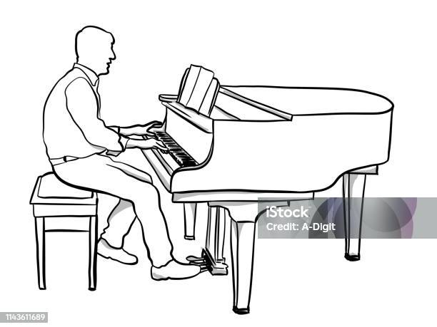 Male Pianist Stock Illustration - Download Image Now - Piano, Black And White, Sketch Comedy
