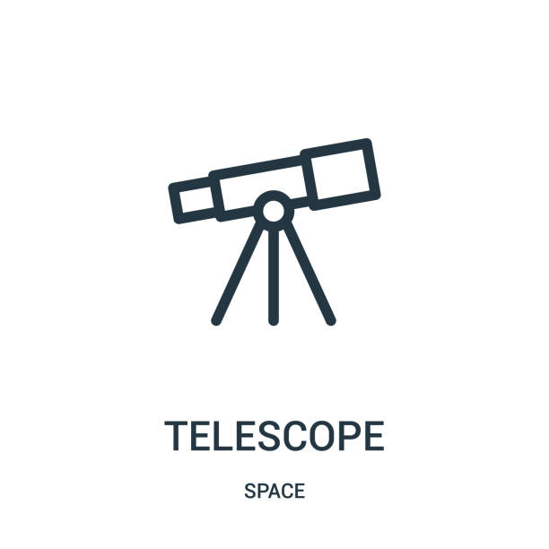 ilustraciones, imágenes clip art, dibujos animados e iconos de stock de vector icono de telescopio de la colección de espacio. ilustración de vector de contorno del telescopio de línea delgada. - telescopio