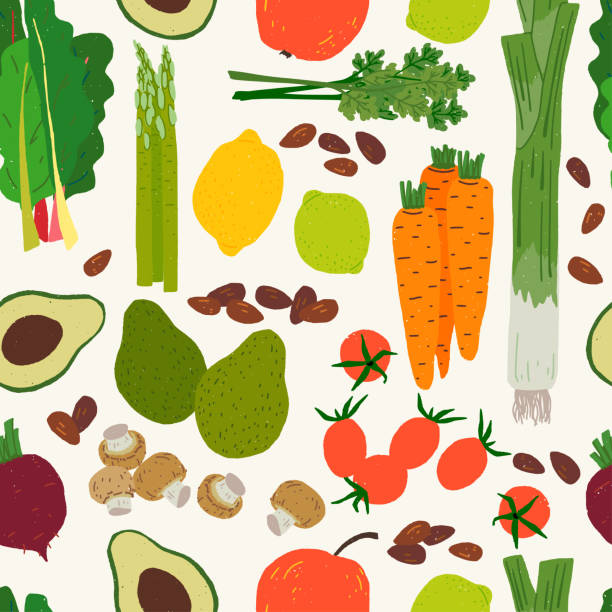 свежий рынок овощей бесшовные картины - 2928 stock illustrations