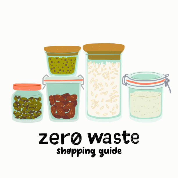 ilustrações de stock, clip art, desenhos animados e ícones de set of glass jurs for zero waste concept - frasco comida biologica