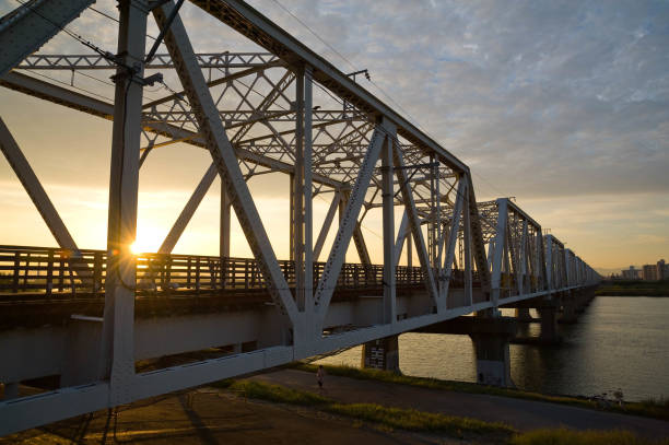 istock Akagawa iron bridge of dramatic sunrise 1143615422