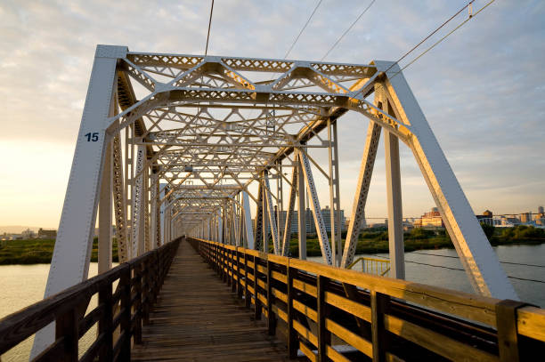 istock Akagawa iron bridge shining in the morning sun 1143615425