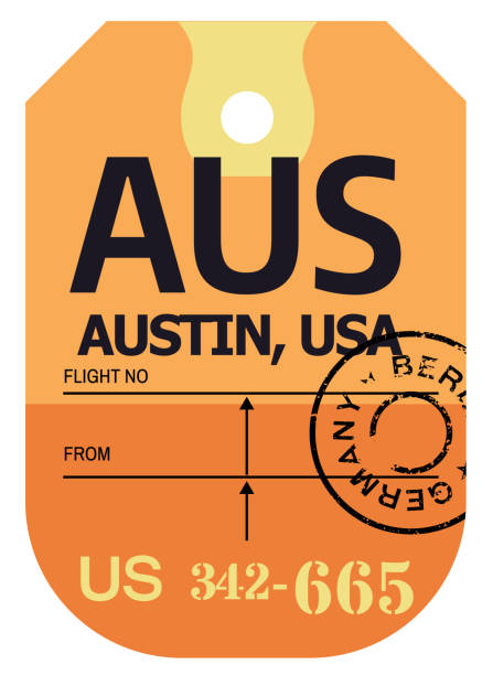 Austin realistically looking airport luggage tag illustration
