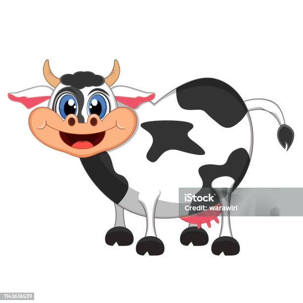 Cute Black And White Cow Cartoon Stock Illustration - Download Image Now - Abstract, Agriculture, Animal