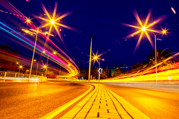 istock Urban car slow shooting at night 1143616551