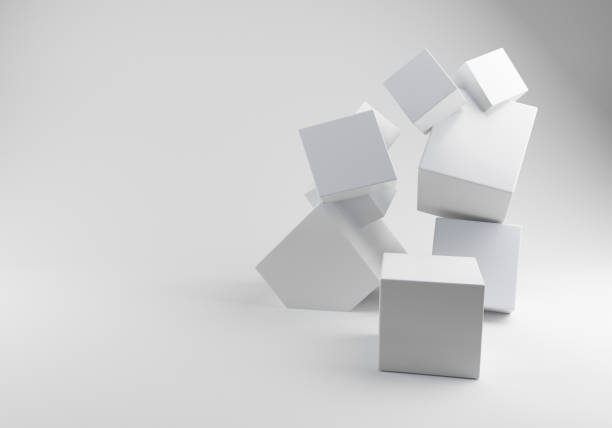 3d рендеринг стек из трех белый boxe - block stack stacking cube стоковые фото и изображения