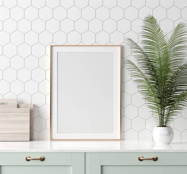 istock Mock up poster frame in kitchen interior, Scandinavian style 1143617473