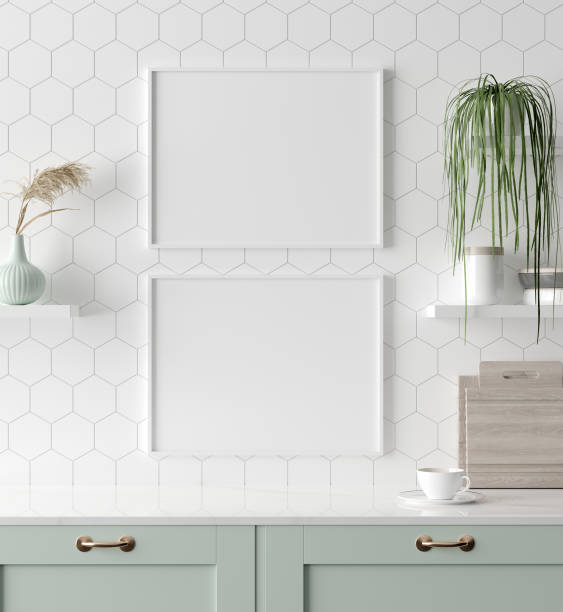 istock Mock up poster frame in kitchen interior, Scandinavian style 1143617477