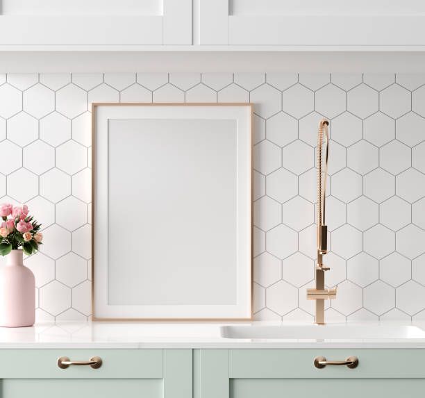 istock Mock up poster frame in kitchen interior, Scandinavian style 1143617484
