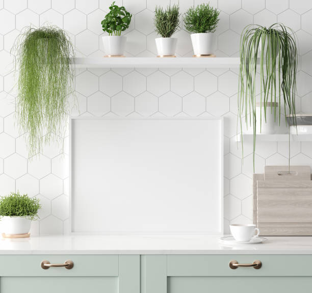 istock Mock up poster frame in kitchen interior, Scandinavian style 1143617486