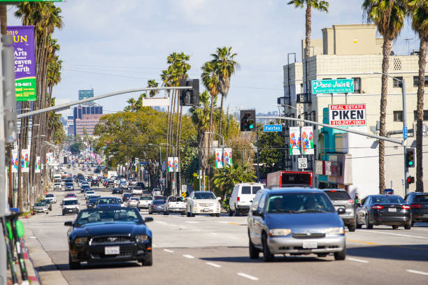 Sunset Boulevard Los Angeles CA Los Angeles, CA, USA - March 15, 2019: Sunset Boulevard Los Angeles CA sunset strip stock pictures, royalty-free photos & images