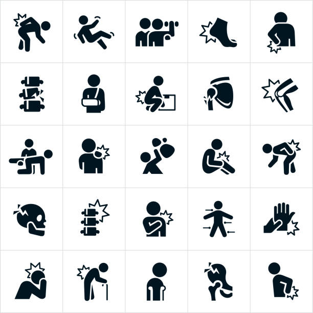 ilustraciones, imágenes clip art, dibujos animados e iconos de stock de los iconos de lesiones y dolor - physical injury