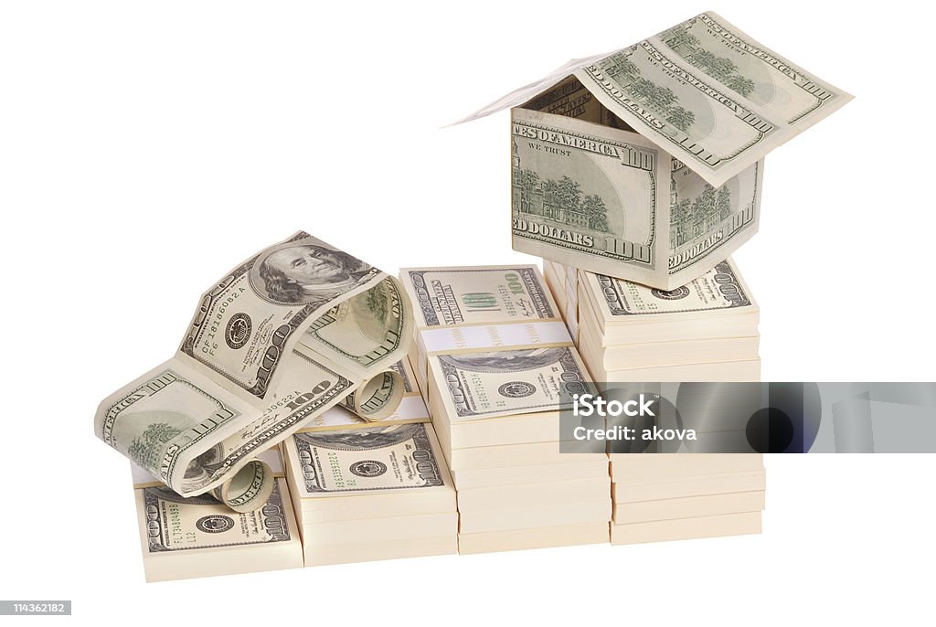 car and house made of dollars  Car Stock Photo