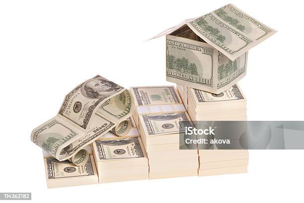 Car And House Made Of Dollars Stock Photo - Download Image Now - Car, Close-up, Color Image