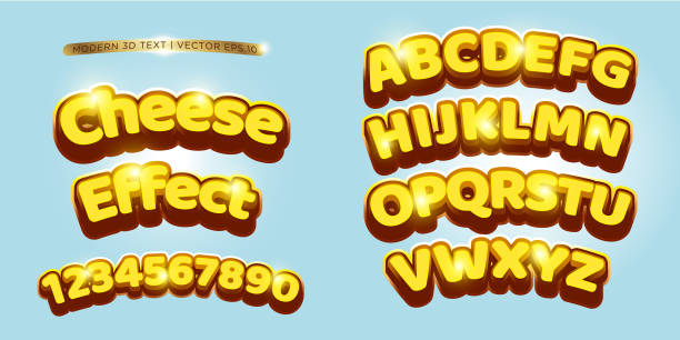 3d Cheese & Comic Lettering Set vector art illustration