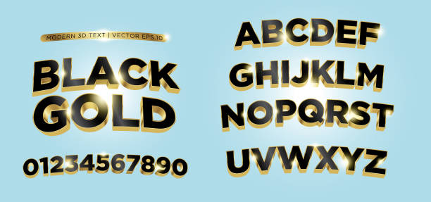 3D Black Gold Lettering Text vector art illustration