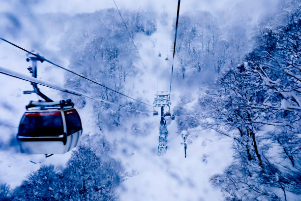 Cable car Sky on Snow mountain at Gala Yuzawa , Japan stock photo