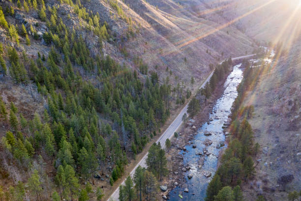 istock aerial view of mountain river at sunset 1143627610