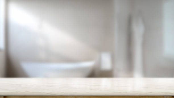 istock Empty top marble table counter in bath room for product montage 1143627703