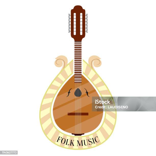 Folk Music Label With A Portuguese Guitar Stock Illustration - Download Image Now - Abstract, Art, Audio Equipment