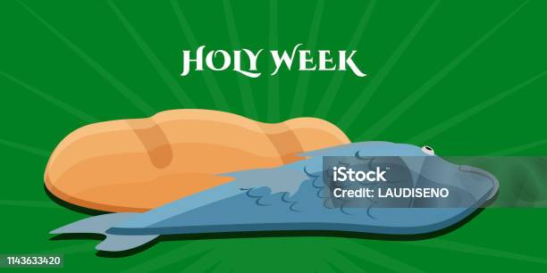 Holy Week Fish Holy Week Banner With A Bread And Fish Stock Illustration - Download ...