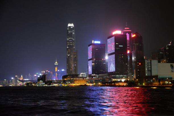 istock Hong Kong island skyline by night 1143633466