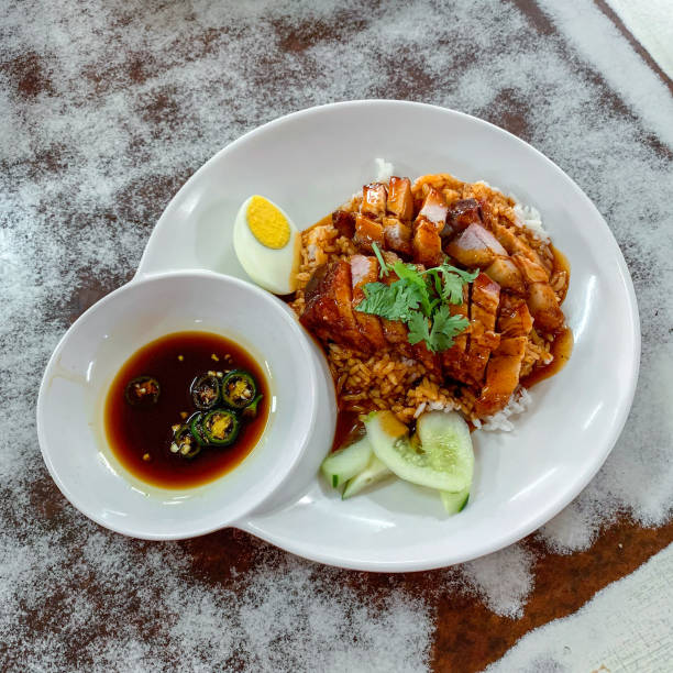 istock Red pork rice on the old white wooden table top 1143633804