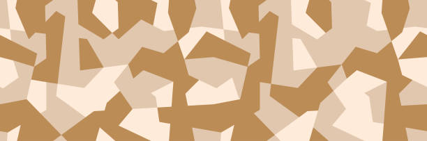 istock Classic geometric brown camouflage, military texture, seamless camo pattern. Desert color . Vectorr background. 1143639264