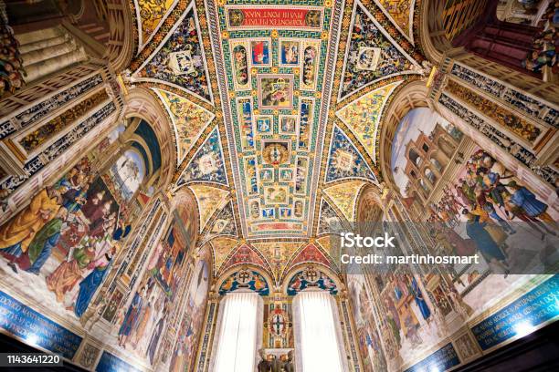 Fresco Paint Picture If Interior Of Piccolomini Library In Siena Cathedral Stock Photo - Download Image Now