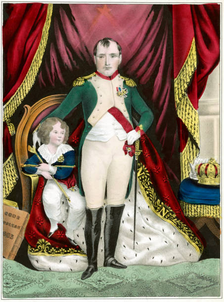 napoleon bonaparte i jego syn - napoleon stock illustrations
