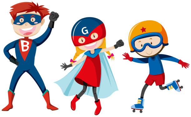 Set of super hero Set of super hero illustration superhero clip art stock illustrations