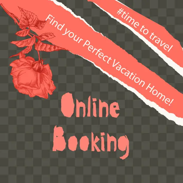 Vector illustration of Trendy easy editable template for social media post in torn paper style. Roses flower theme Creative design background for individual and corporate web promotion, blogs