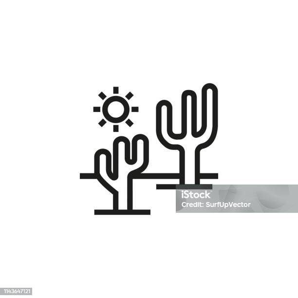 Desert Line Icon Stock Illustration - Download Image Now - Africa, Arid Climate, Cactus