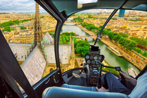 Helicopter on Notre Dame church roof
