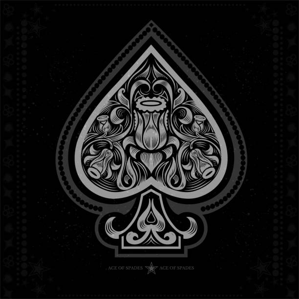 illustrations, cliparts, dessins animés et icônes de as de pique avec motif de fleurs à l’intérieur. blanc en noir - ace of spades illustrations