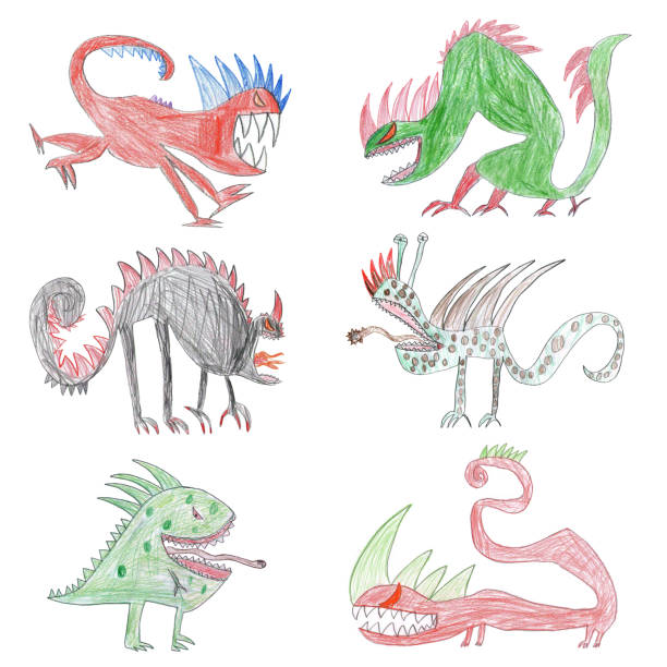 istock Child's drawing with monsters. Concept of children creativity. 1143660380