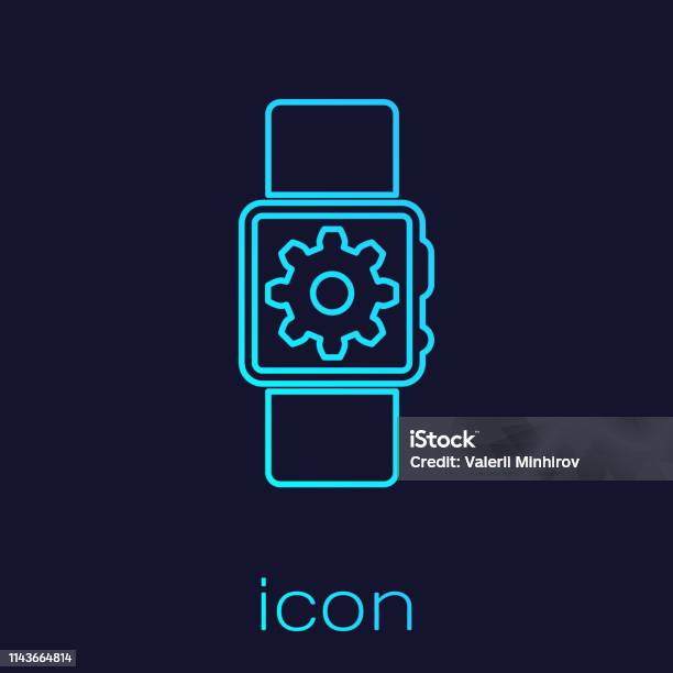 Ilustración de Icono De Línea De Ajuste Del Smartwatch Turquesa Aislado En Fondo Azul Ajustes De Reloj Inteligente Vector Illustration y más Vectores Libres de Derechos de Accesorio personal