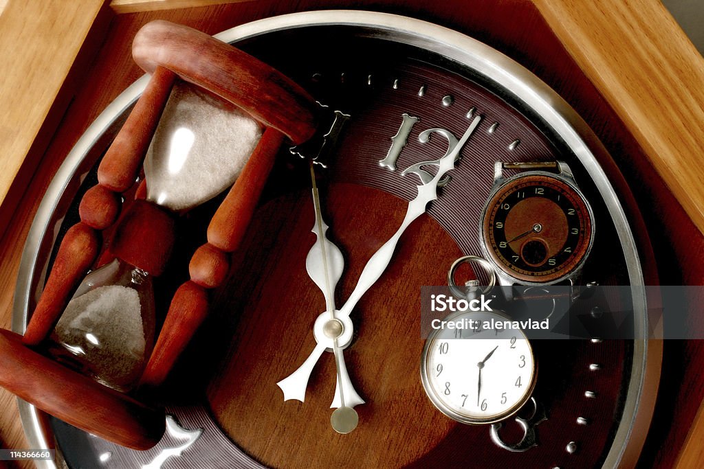 Brown orologio, orologio e Clessidra - Foto stock royalty-free di Antico - Vecchio stile