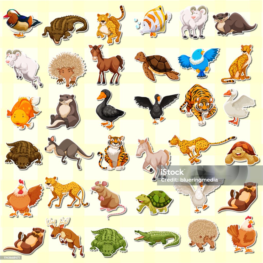 Set of animal sticker Set of animal sticker illustration Humor stock vector