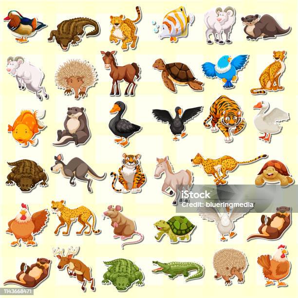 Set Of Animal Sticker Stock Illustration - Download Image Now - Humor, Swan, Animal