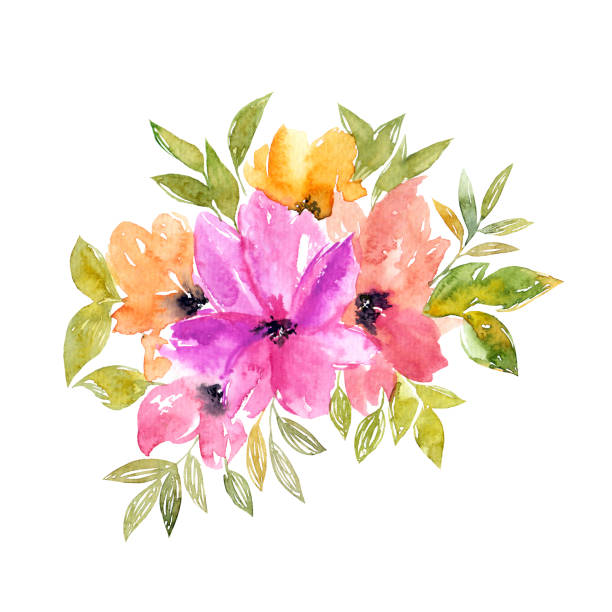 istock Pink roses bouquet. Drawing watercolor flowers. Floral greeting card decor. Wedding invitation floral design. 1143674549