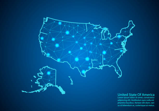 istock Abstract mash line and point scales on dark background with map of usa. Best Internet Concept of us business from concepts series. Wire frame 3D mesh polygonal network line and dots. 1143675446